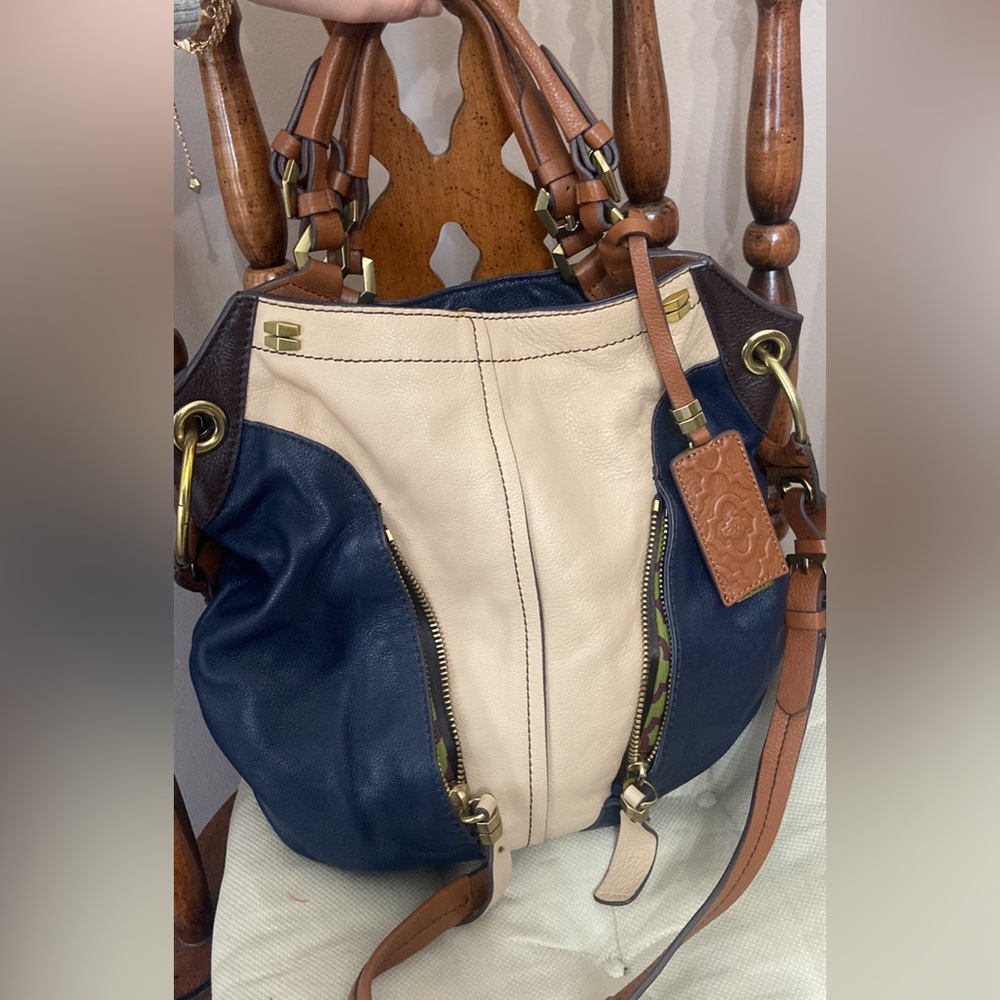 OrYANY New York boutique leather navy and tan purse